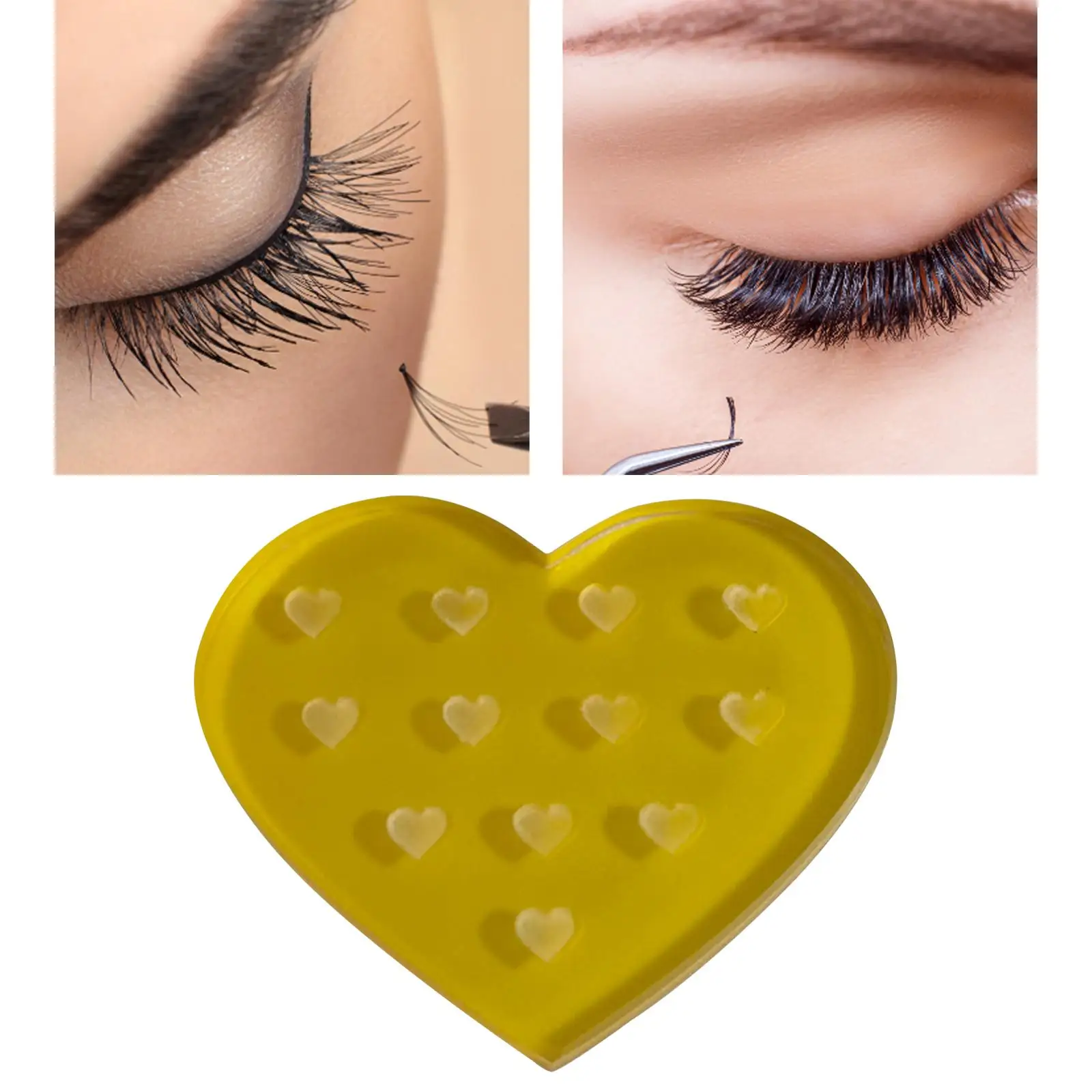 Soporte profesional de pegamento para pestañas en forma de corazón con paleta de extensión de pestañas de cristal de 12 agujeros para salón de maquillaje