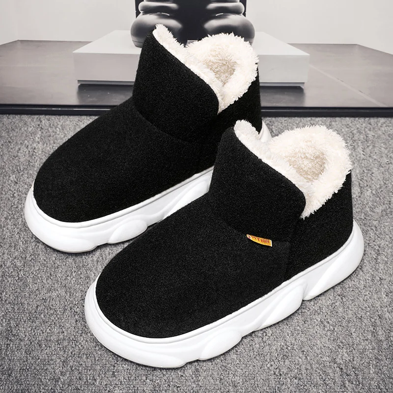 Waterproof cotton slippers for men winter 2024 new cashmere thickened warm waterproof non-slip indoor shoes