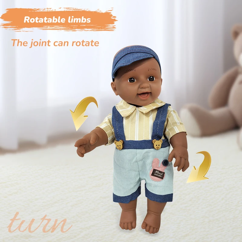 ตุ๊กตาเด็กทารกขนาดเล็ก 30 ซม. 12 นิ้ว ทำจากไวนิล ผิวสีดำเข้ม พร้อมผมเหมือนจริง สำหรับเด็กผู้หญิง