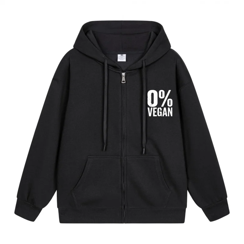 

Men's Zip-Up Hoodie Zero Percent Vegan Print Design 2025 New Style Casual Couples’ Style Casual and Loose