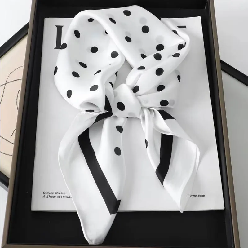 Luxury Lady Hair Dot Scarf Female Silk Square Scarves Head Wraps For Women Bandana Fashion Foulard Shawls Female Neckerchief image 2
