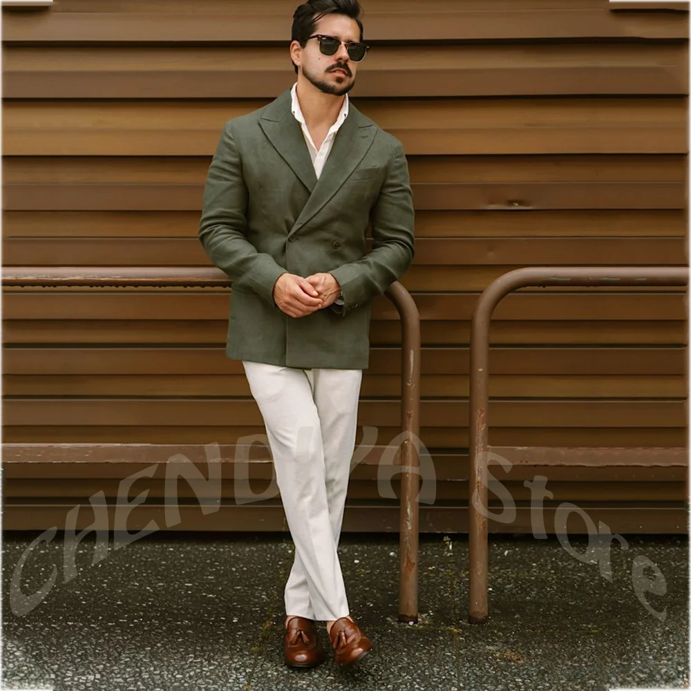

Summer Casual Men's 2 Piece Suit Set Contrast Color Peak Lapel Man Set High Quality Fashion Street Prom Party Menswear Clothes