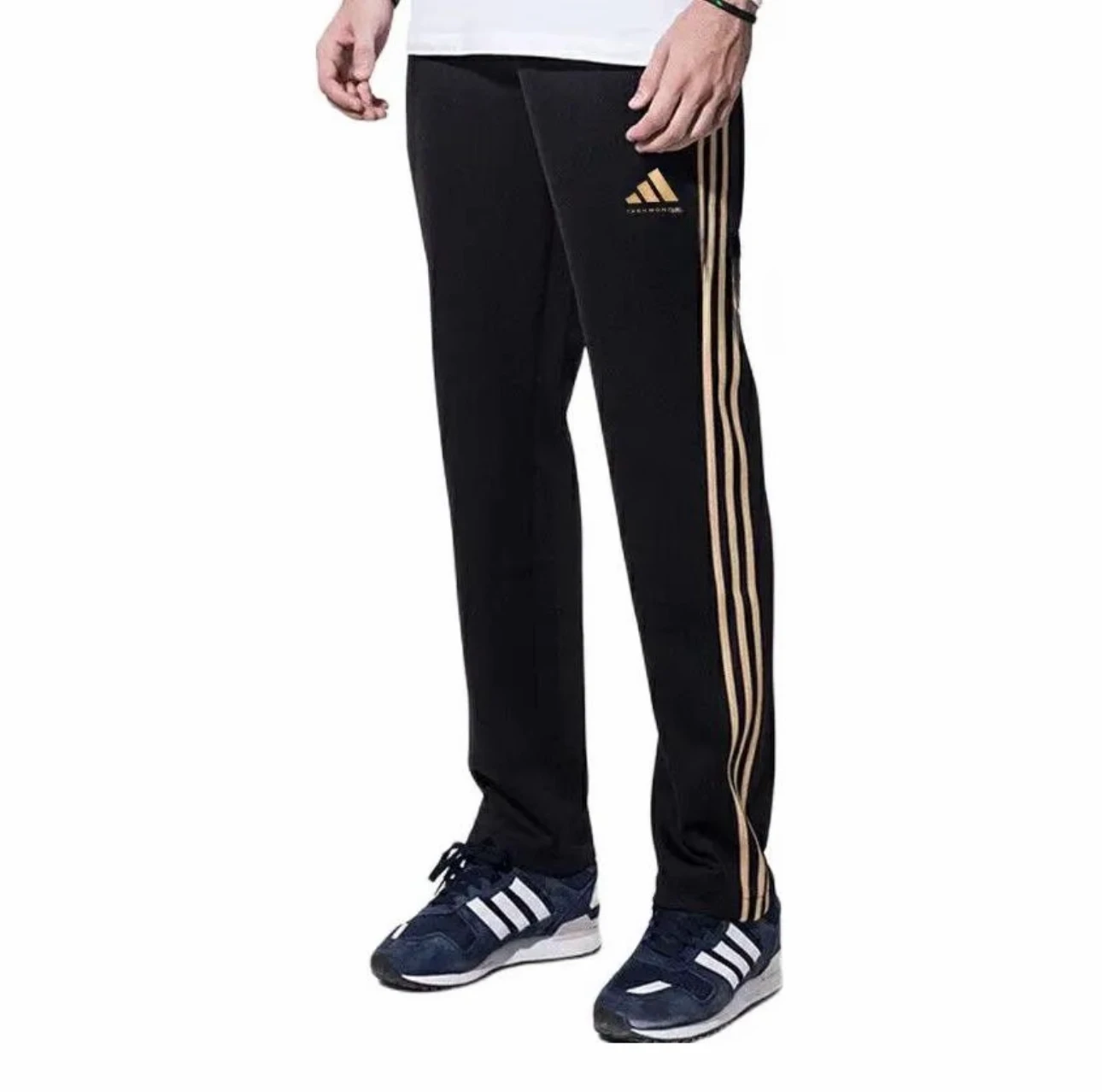 

Adidas Logo Side Stripe Elastic Retro Sports Casual Pants Unisex Black Gold Color TR30PT-BG