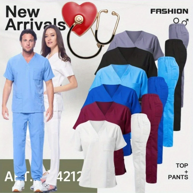 مجموعة بدلة يدوية بفرشاة موحدة للممرضات المحايدة، طاقم صالون تجميل مستشفى الحيوانات الأليفة بما في ذلك الأطباء والممرضات