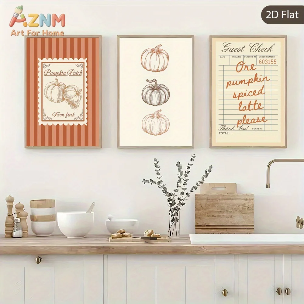 AZNM Frameless Canvas Fall Pumpkin Patch Spiced Latte Receipt Wall Art Print Retro Autumn Kitchen Home Decor Canvas Poster