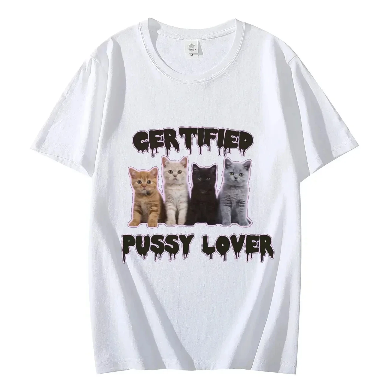 Funny CerTified Pussy Lover Meme Cat Graphic T Shirts Unisex Fashion Kawaii T-shirt Street Casual Vintage T-shirts 50614