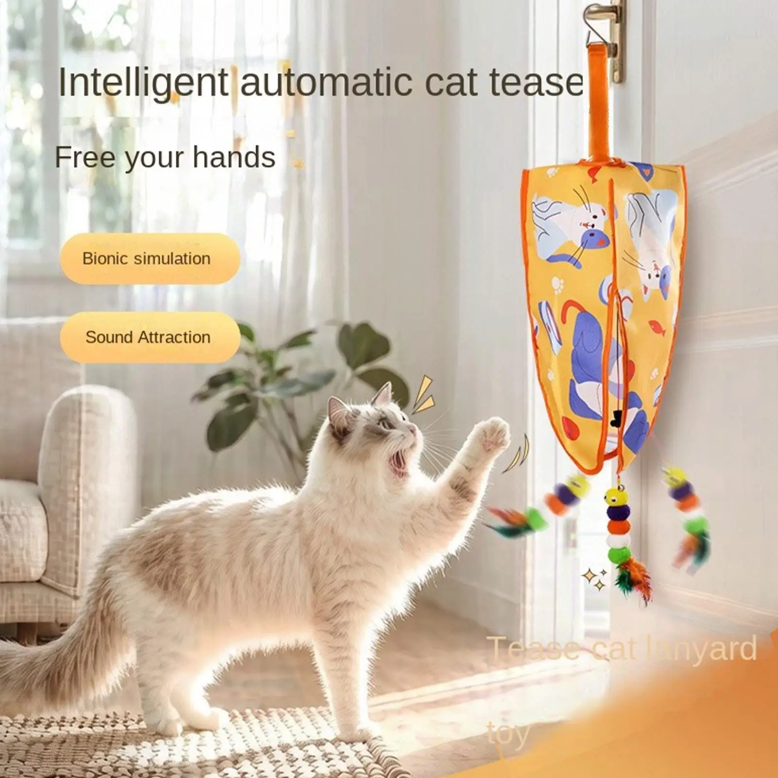 猫用インタラクティブおもちゃ-充電式運動用おもちゃ-ティーザー付き刺激的な猫用おもちゃ-家庭用-リビングルーム-キッチン用