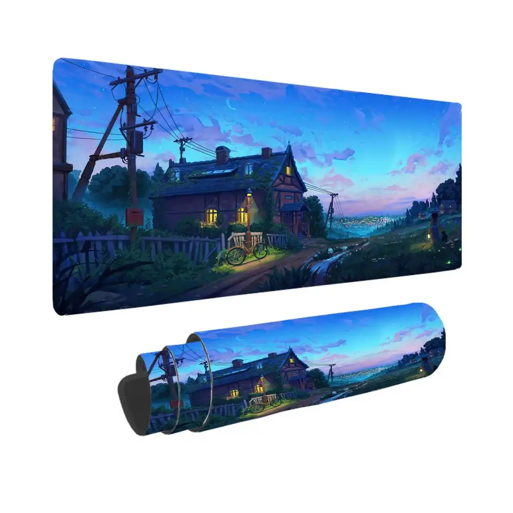 

Anime Village Landscape Mouse Pad, Large Stitched Edge Mouse Pad, XXL Computer Keyboard Mat, Suitable for Home Use