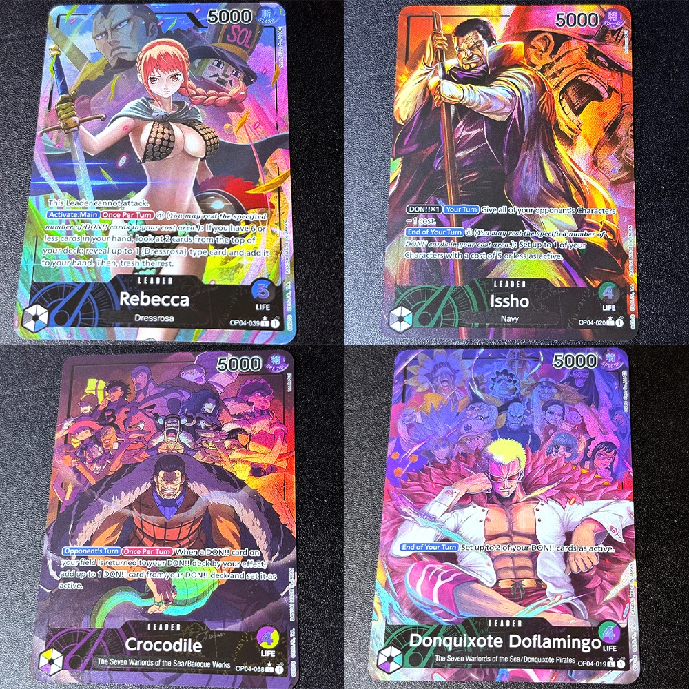 One Piece English OPCG OP04 Leader Foil Texture Proxy Game Cards Crocodile Donquixote Doflamingo  Issho Nefeltari Vivi Rebecca view 6