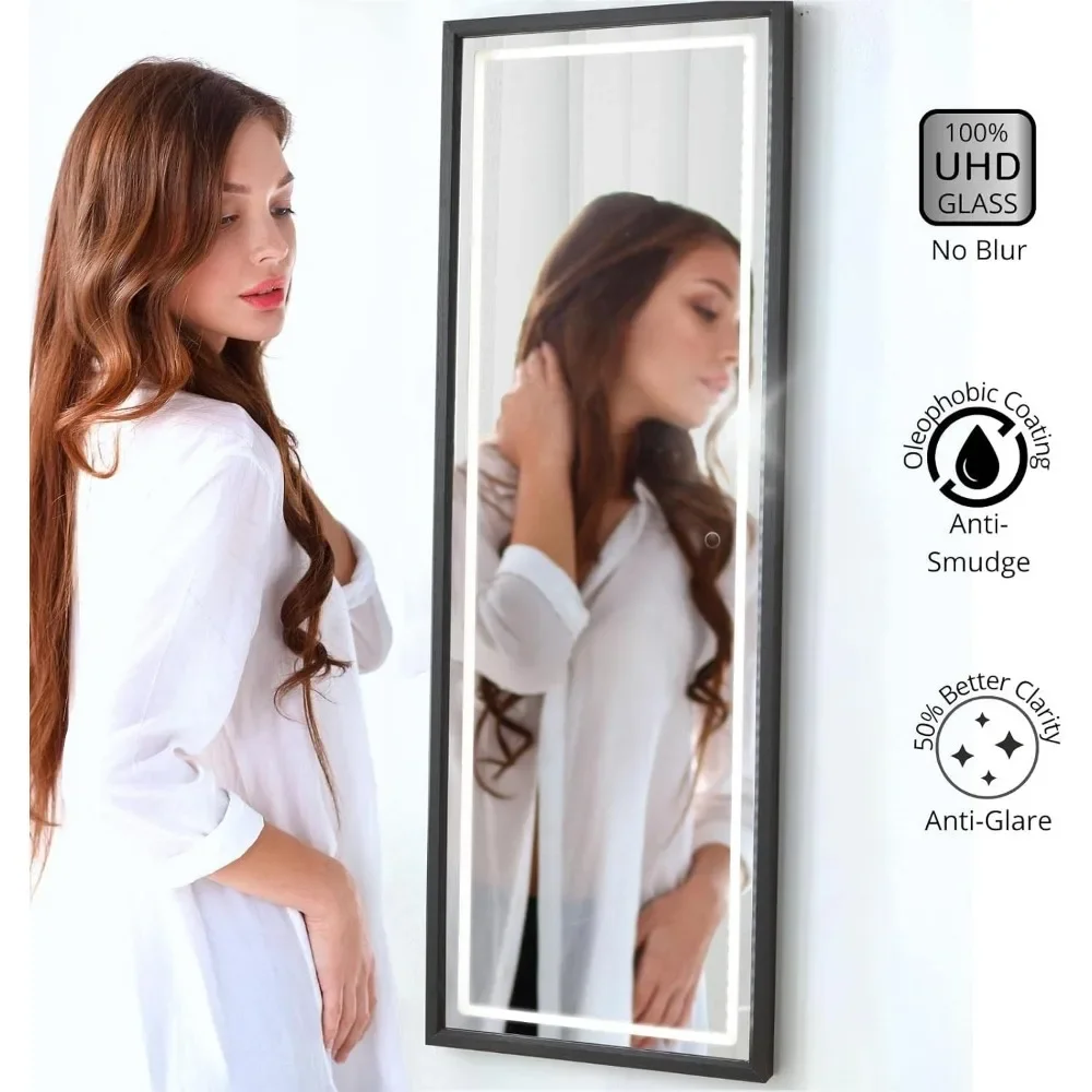 Miroir mural éclairé par LED, grand miroir suspendu au-dessus de la porte 42,5 x 14,4 pour une visualisation complète du corps, mural avec luminosité