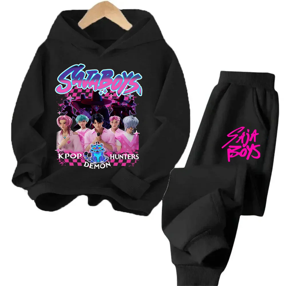 

Children's Fashion Casual Tops 2025 KPop Demon Hunter Cartoon Girls Boys Hooded Sweatshirt Sweatpants Set Warm Girls Clothing