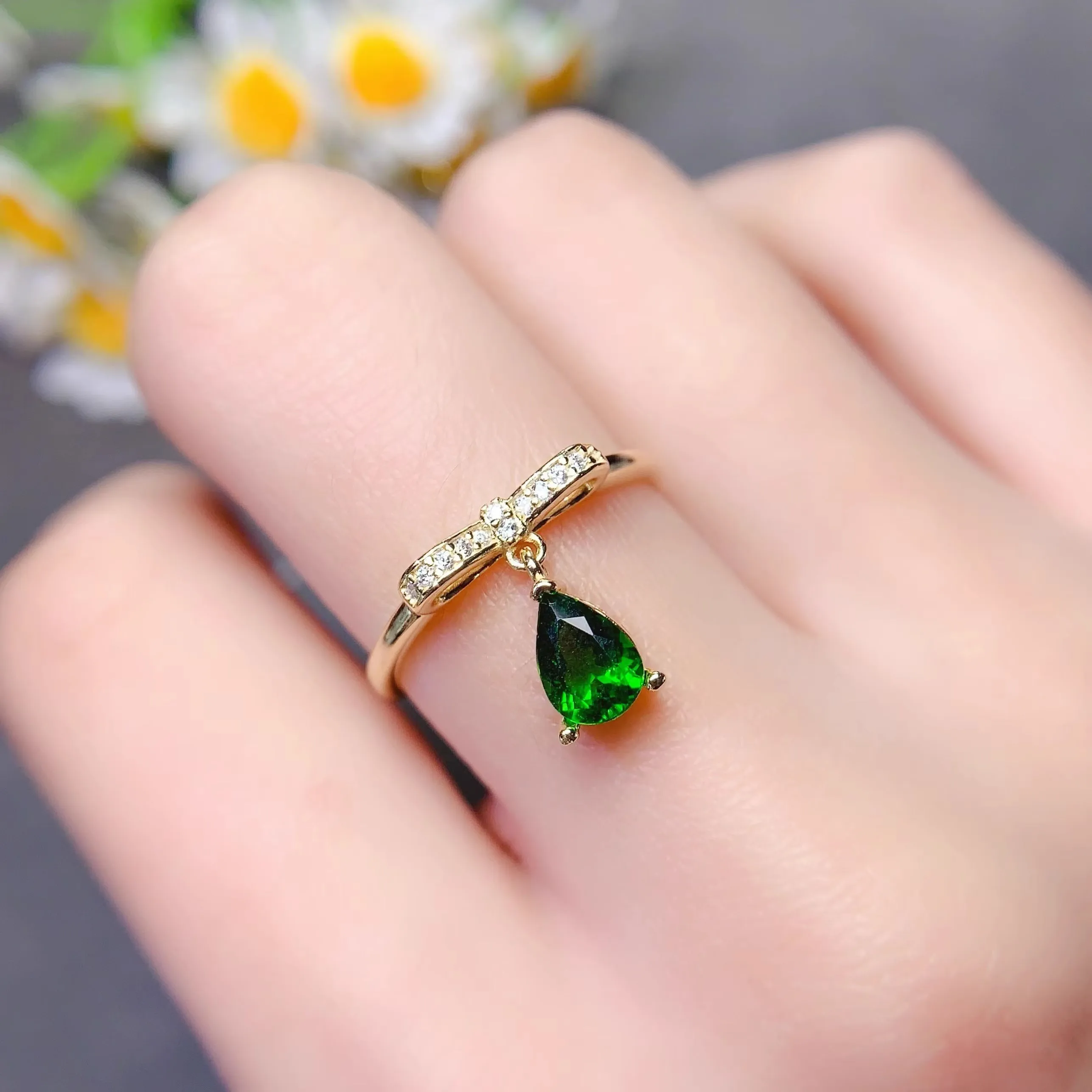 L 5*7mm Waterdrop Shaped Stone Settings S925 Sterling Silver DIY Bow Ring Fine Weddings Design Charm Luxury Zircon for Woman