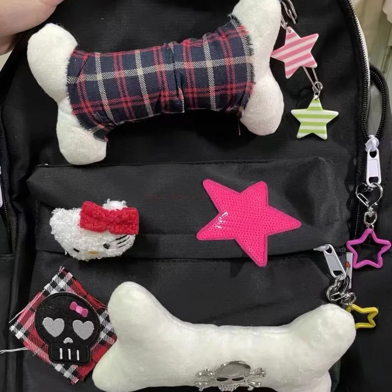 Sanrio-mochila gótica de Hello Kitty para mujer, bolso escolar de gran capacidad con Calavera, estilo de Halloween, Y2k, moda de verano