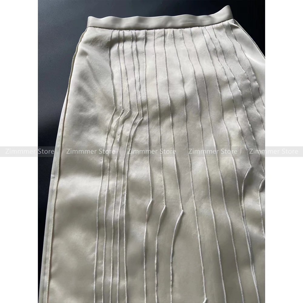 Heavy stitching irregular cutting solid color mulberry silk pleated all-match skirt female 2024 summer new style