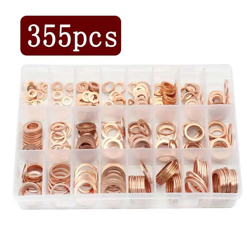 

355pcs Copper Washer Gasket Set Flat Ring Seal Assortment Kit with Box M5/M6/M8/M10/M12/M13/M14/M16/M18/M20/M22 for Sump Plugs