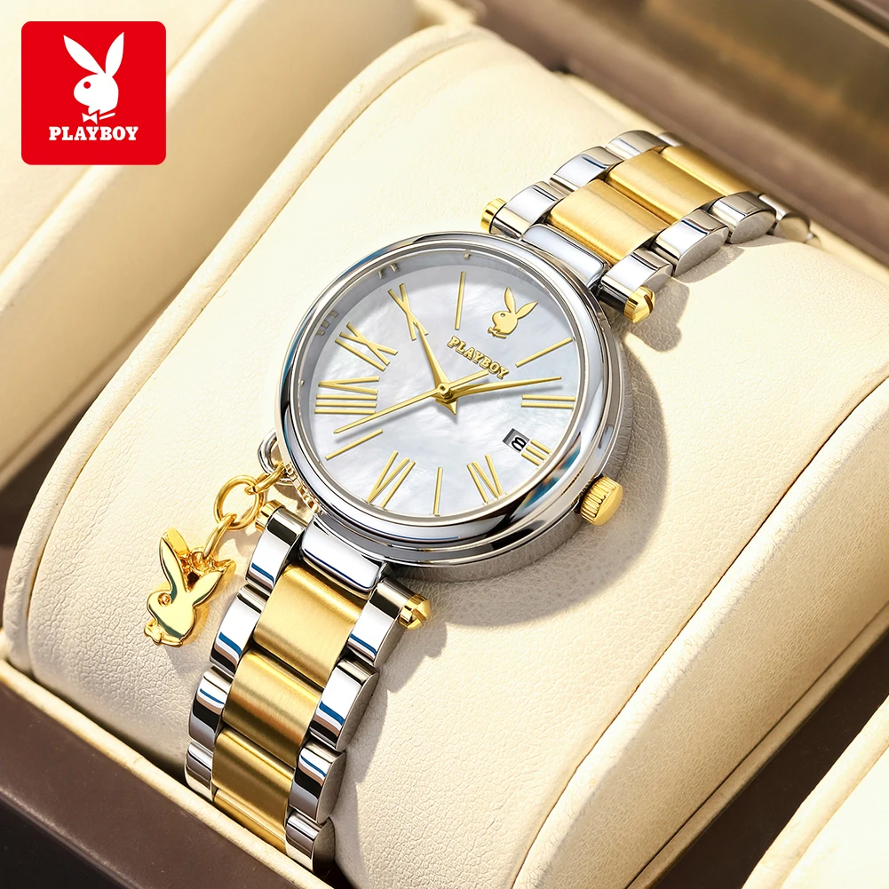 

PLAYBOY Bracelet Wristwatches Fashion Elegant Ladies Quartz Watches Original Stainless Steel Waterproof Watches for Women 3109