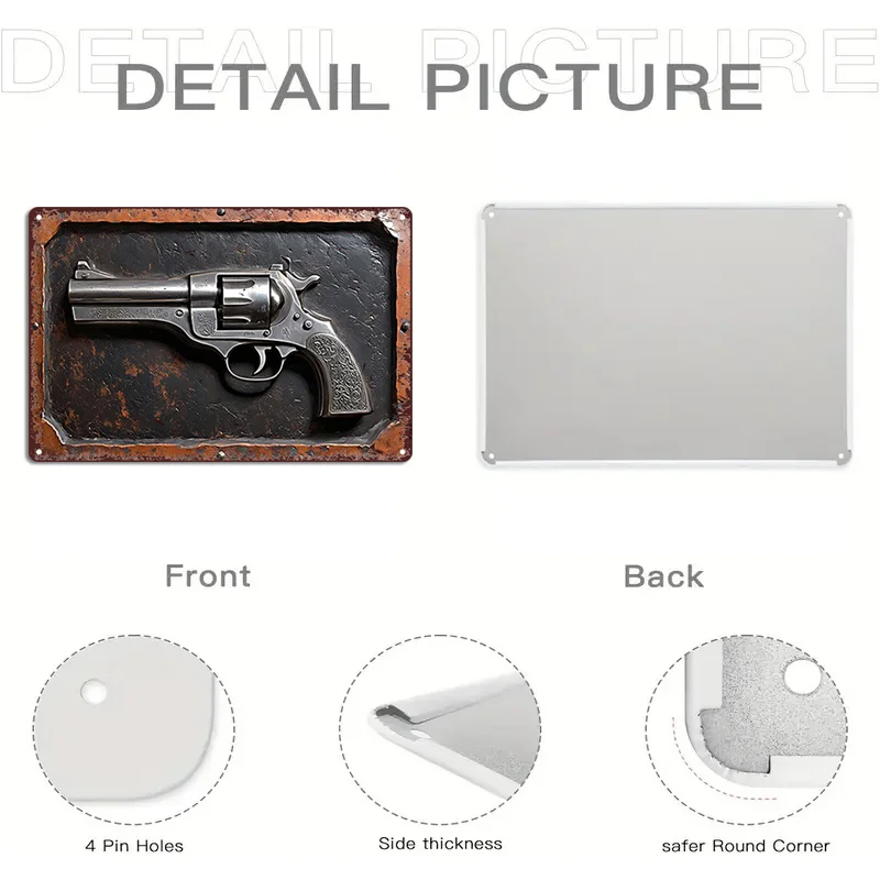 

Vintage Revolver Metal Sign - Rustic Tin Wall Art Decor for Living Room, Bedroom, Bar, Office - 7.87x11.81 Inch