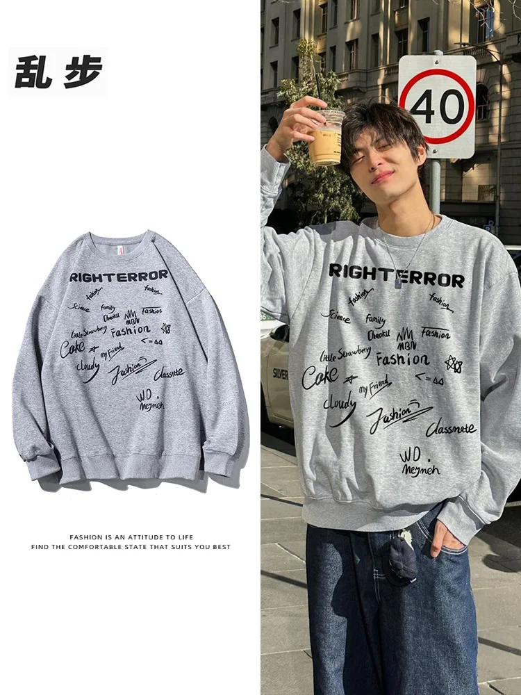 

Мужская толстовка Rampo в американском ретро-стиле, утепленная, свободного кроя, с круглым вырезом, длинными рукавами, с цифровой прямой печатью, повседневная одежда