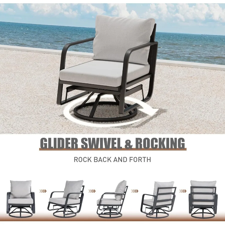 مجموعات الروك الدوارة لكراسي الفناء: مجموعة من سبائك الألومنيوم مكونة من 3 قطع مع كراسي هزازة دوارة 360 درجة وإطارات مقاومة للصدأ مريحة #5