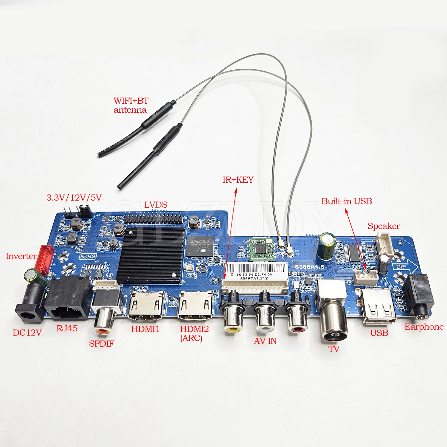 لوحة تحكم تلفزيون ذكية ذكية S368A1.5 أندرويد 9.0 4 كور 1G + 8G WIF + BT SPDIF HDMI AV TV USB للوحة SM 1366x768 LED