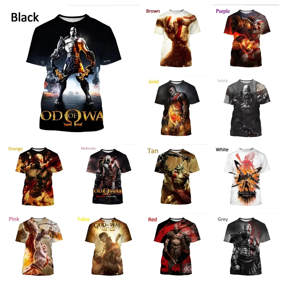 Hot Selling Graphic T-shirt for Men God of War Kwetos 3D Print Men's T-shirts Summer Fashion Round Neck Short Sleeved Tees Tops