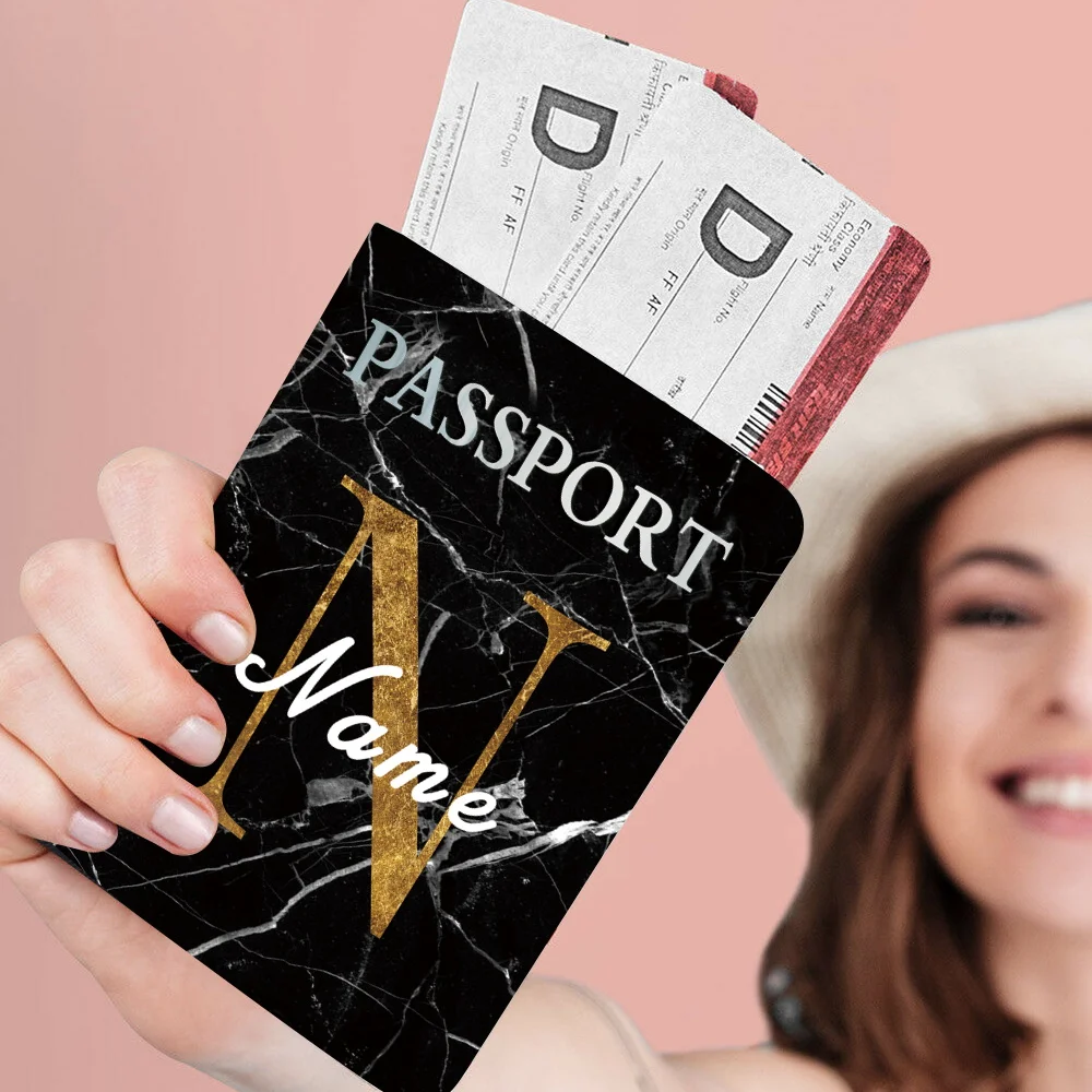 Passport Cover Customize Free Name Women Men Travel Wedding Portable Bank Card Holder Passport Sleeve Letter Print Fashion Gift