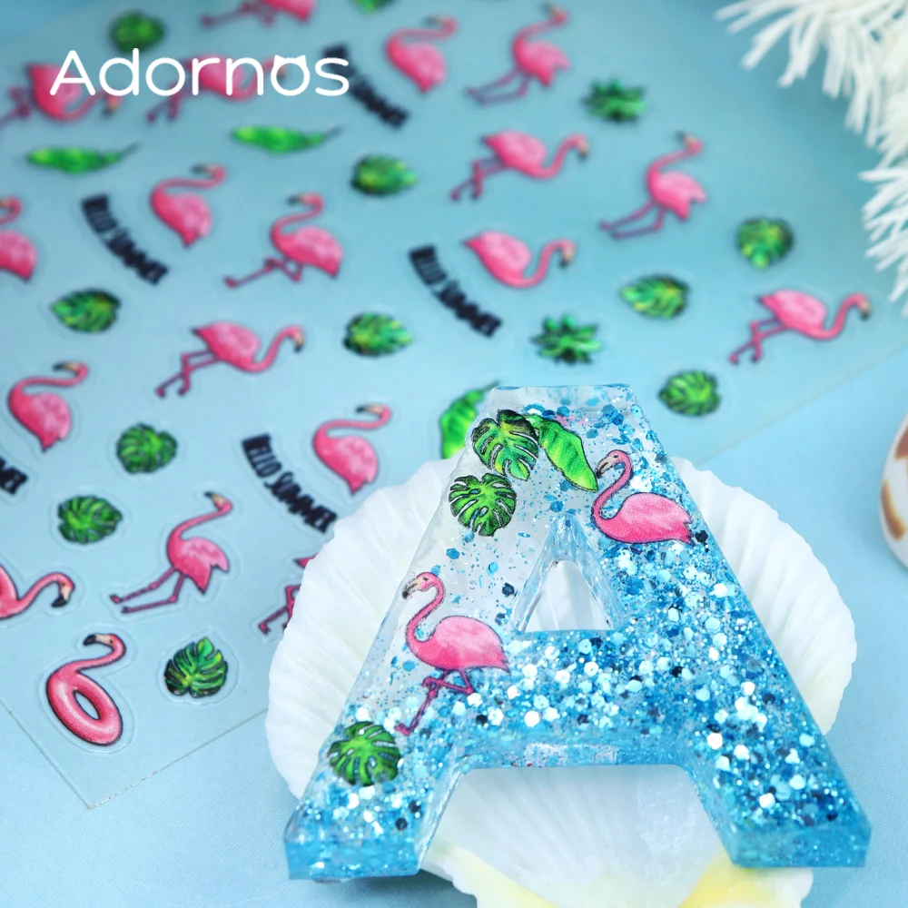 1 Sheet Flamingo Resin Sticker Epoxy Resin Filling Coconut Leaf Design Sticker Summer Beach Style DIY Resin Molds Crafts Making