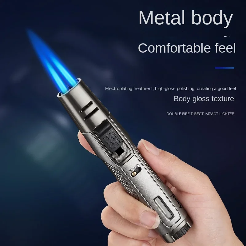 New Kitchen Outdoor Metal Windproof Cigar Turbine Torch Double Fire Direct Small Spray Gun Compact Handheld Small Welding Gun