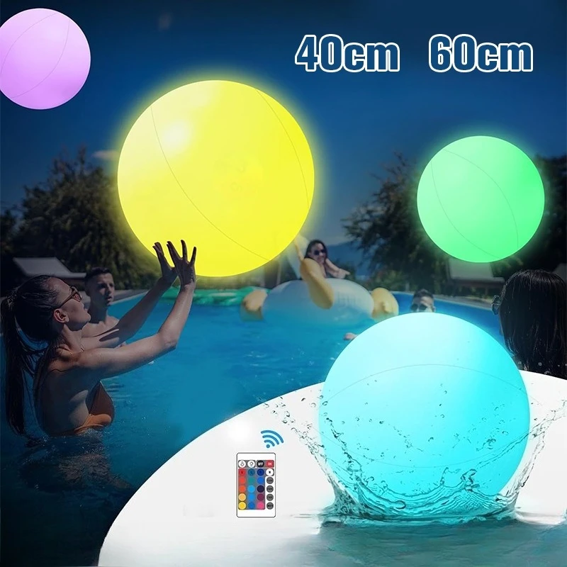 

40/60cm LED Beach Balls Inflatable Glow Pool Toys Ball with Remote for Pool Decorations