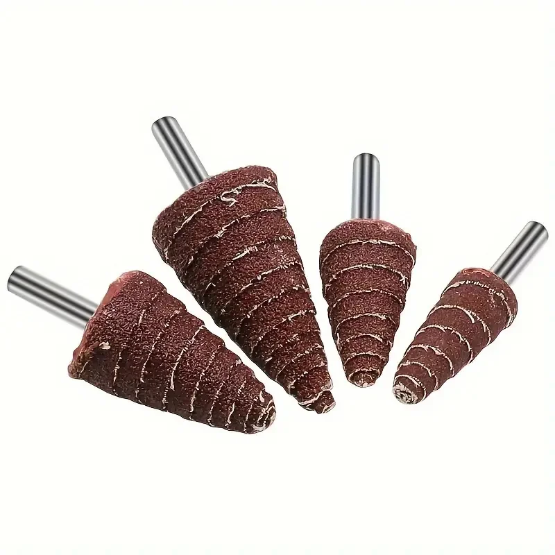 4pcs/set Conical Sandpaper Grinding Head With Handle, Sandcloth Grinding Head, 6mm Round Handle, Polished Pointed Impeller