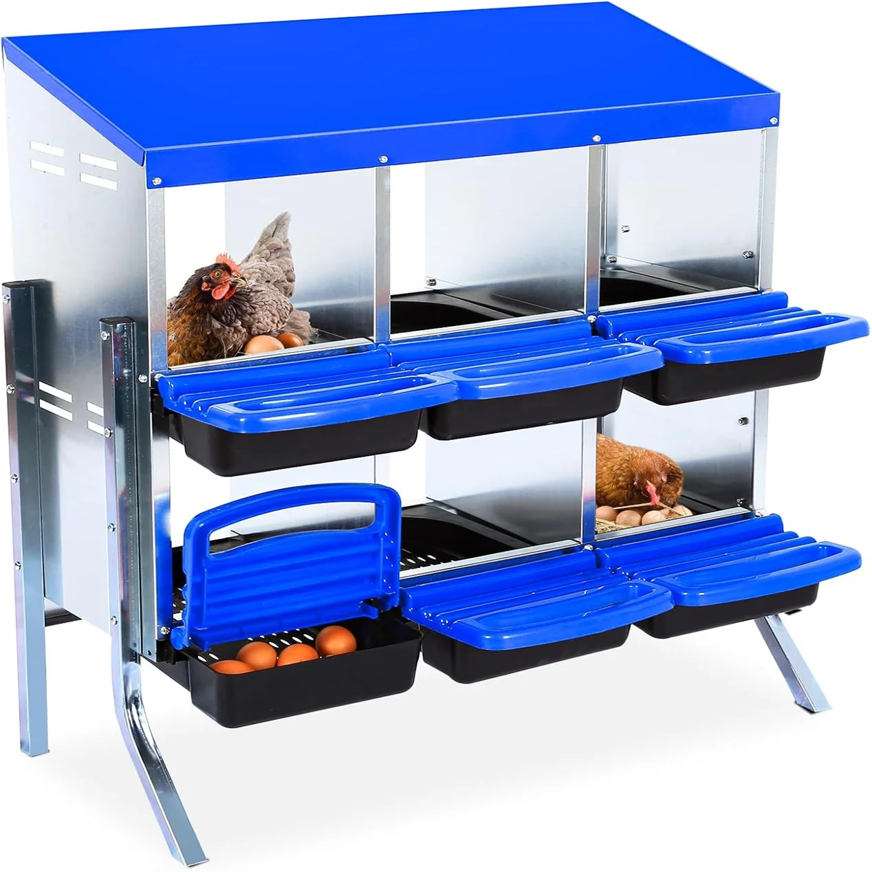 

6 Holes Chicken Nesting Box, Laying Boxes with Lid Cover, Roll Away Nesting Box for Chickens Laying Egg, with Metal Bracket