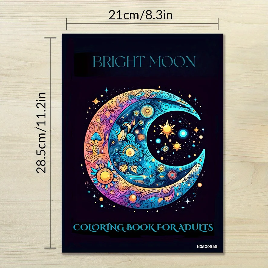 Adult Bright Moon Coloring Book - 8.3×11.2 Inches, 32 Sheets (100gsm). Intricate Moon Art.