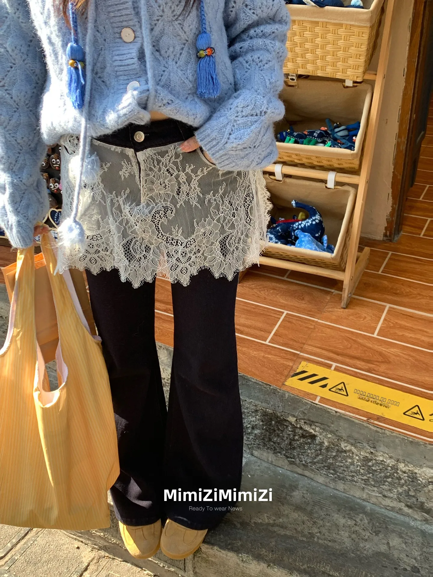 

Джинсы Mimiz Micro Stretch с кружевной отделкой, высокой талией, прямого кроя, из хлопкового денима, больших размеров, для женщин, весенняя мода