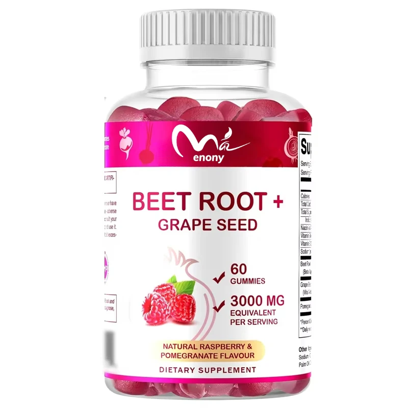 Vitamin beetroot gummies 60 pieces pectin gummies - made from vitamin B6, B12, grape seeds, pomegranate, and niacinamide