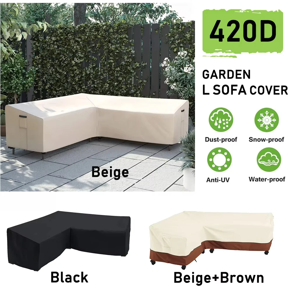 420D Outdoor V-Shaped Heavy Sofa Cover Duty Sectional Lawn Patio Furniture Cover Waterproof Sturdy Patio Sectional Couch Cover