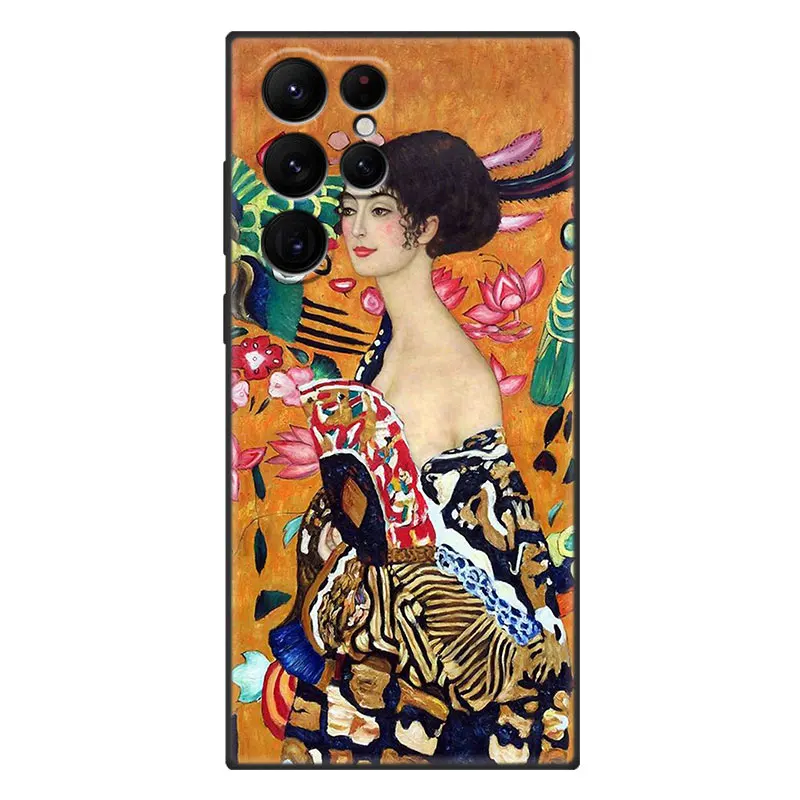 Kiss by Gustav Klimt Phone Case For Samsung Galaxy S23 S22 S21 Ultra S20 FE 5G S10E S10 Lite S9 S8 Plus S7 Edge Black Cover