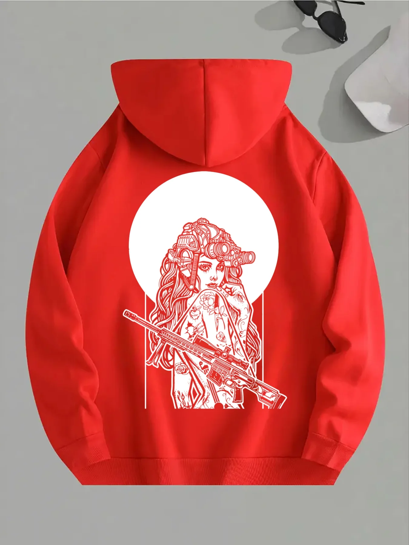 Men's sporty hooded sweatshirt - Punk-style women's sniper print-Autumn Winter casual relaxed hip-hop streetwear swag  style.