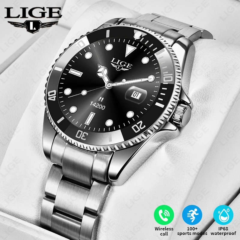 

LIGE New Rugged Durable Steel Smart Watch Men IP68 Waterproof Bluetooth Call Sports Men's Watches Health Monitor Men Smartwatch