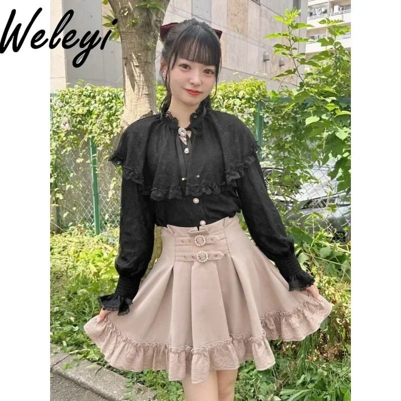 Kawaii Rojita Faldas Para Mujeres New High Waist Mine Series Mass Production Double Circle Belt Roll Strap A Shaped Short Skirts