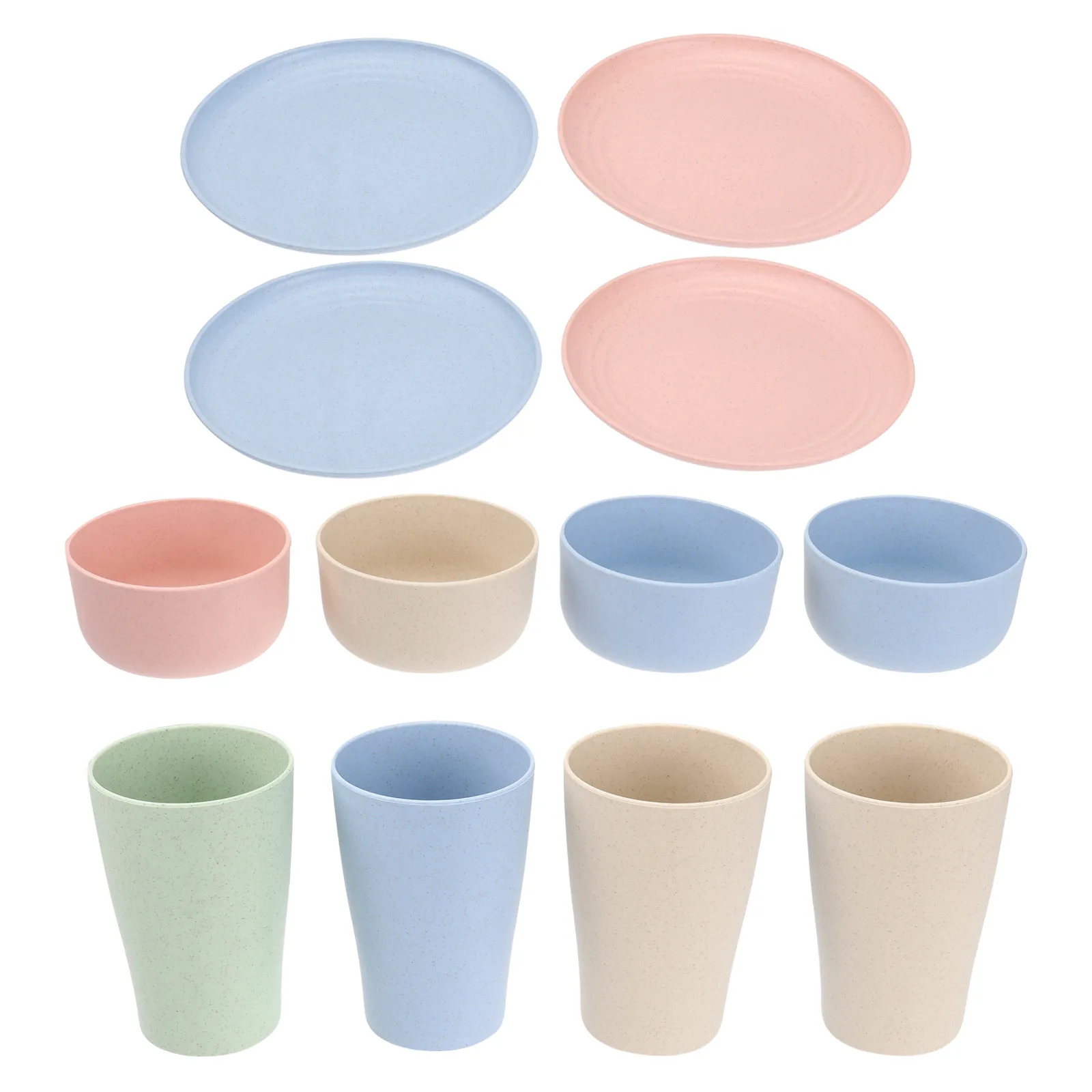 4Sets Natural Wheat Straw Tableware Bowl Cup Plate Set Reusable Washable Non Fade Kitchen Supplies Home Tableware Gift Present view 4
