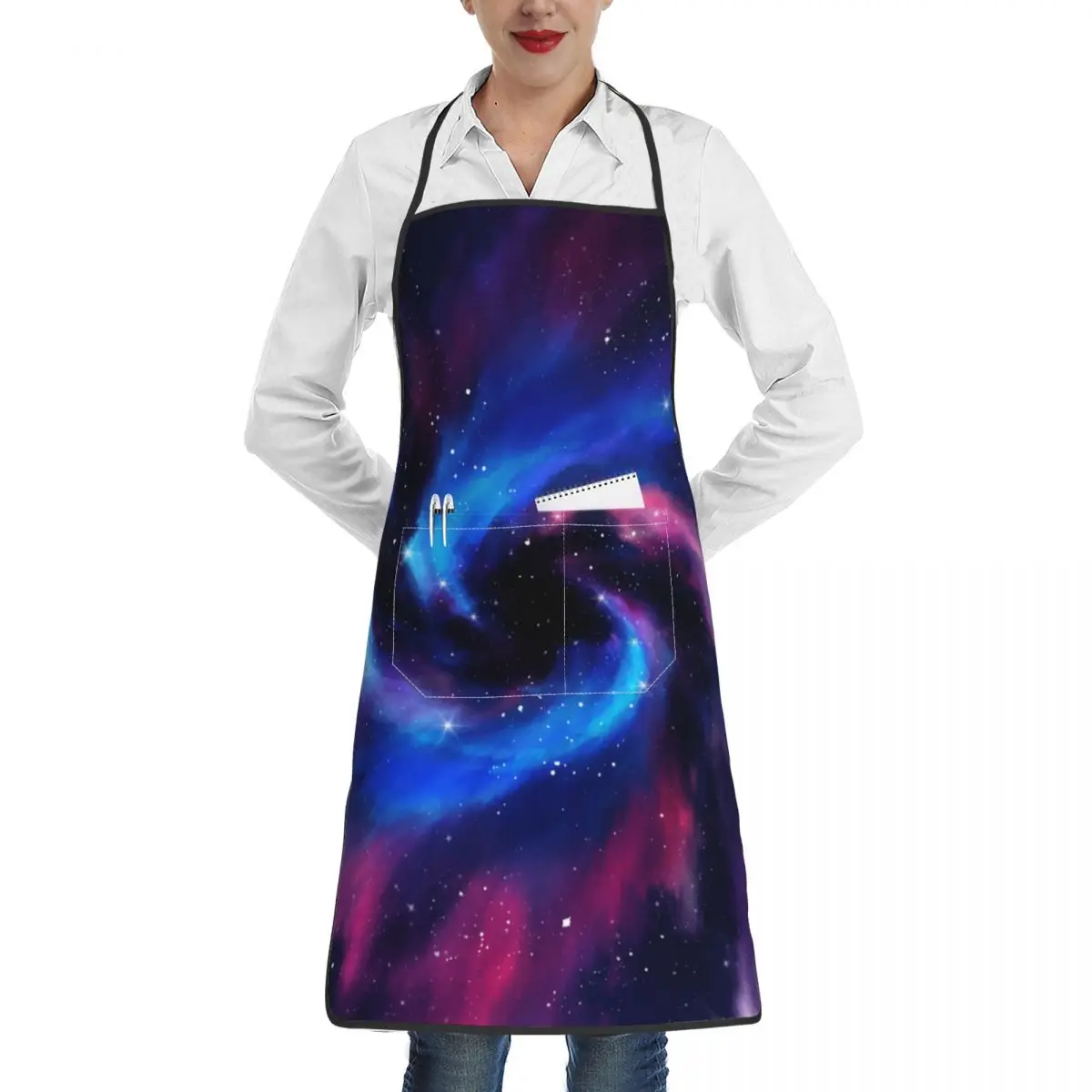 Watercolor Galaxy Space Apron Waterproof Home Kitchen Cooking Waist Hanging Neck Towel Apron