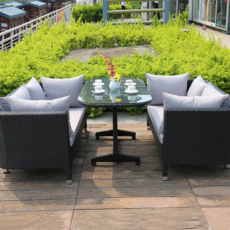 

Outdoor rattan sofa hotel courtyard rattan chair three-piece garden terrace villa rattan storage double sofa combination