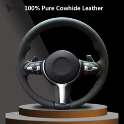 Black Genuine Leather Car Steering Wheel Cover for BMW M3 M4 2014-2016 F33 428i 2015 F30 320d 328i 330i 2016