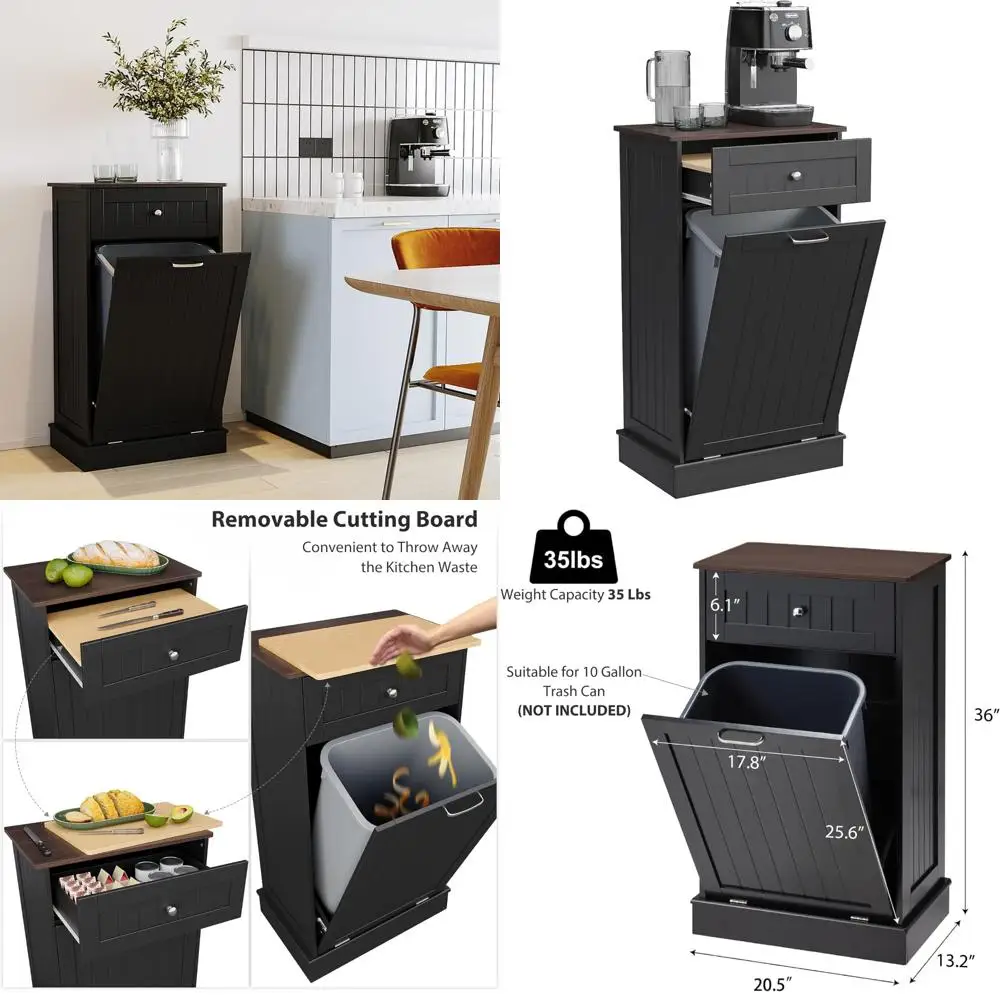 

10 Gallon Kitchen Trash Can Cabinet with Drawer and Cutting Board, Pet-Resistant Design