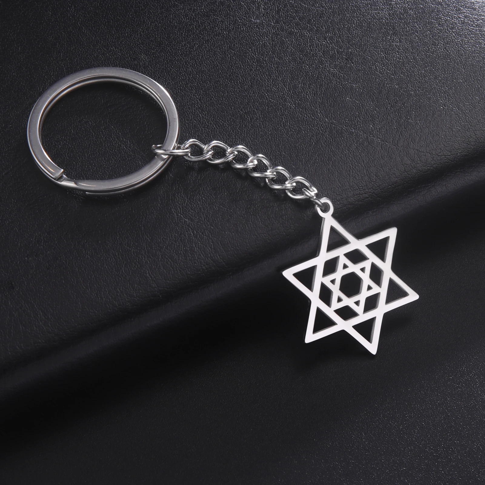 Amaxer Jewish Star Of David Pendants Stainless Steel Keychain for Women Man Jewelry Gift Double Hexagram Religious Talisman