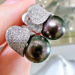 MJ Pearl Earrings Fine Jewelry 925 Sterling Silver Round 10-11mm Nature Fresh Water Black Pearls Drop Dangle Earrings Present