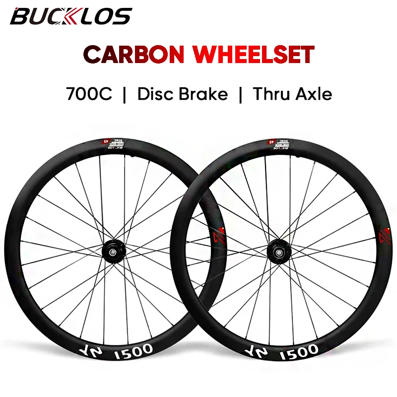 

BUCKLOS Carbon Wheelset Road Bike 700C Wheels Disc Brake Carbon Fiber Thru Axle Bicycle Wheels Set 45/50/57mm Road Bicycle Rims