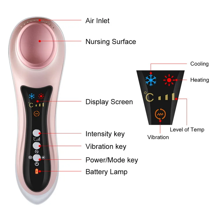 Newest Hot and Cold Hammer Vibration Negative Ion Therapy Skin Rejuvenation Device Facial Massage Machine