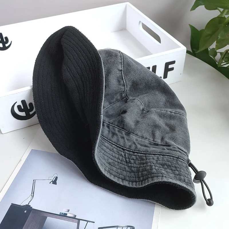 Bucket Hats with Thin Fleece Lined for Men and Women, Oversized Caps, Cotton Stone Washed, Big Head, XXXL, 59-62cm, 63-64cm