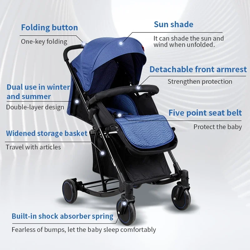 Baby Stroller, One-Hand Fold and Adjustable Canopy Lightweight Baby Stroller, 4 Wheels Infant Stroller